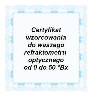 Foto: CAL-BRIX-50: Certyfikat wzorcowania do manualnego refraktometru optycznego wyposażonego w skalę Brixa w zakresie od 0 do max. 50 °Bx